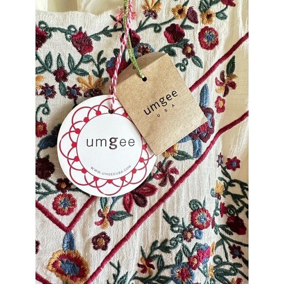 Umgee USA Cream Floral‎ Embroidered Ruffle Sleeve Boho Dress Womens Small New - Picture 9 of 14